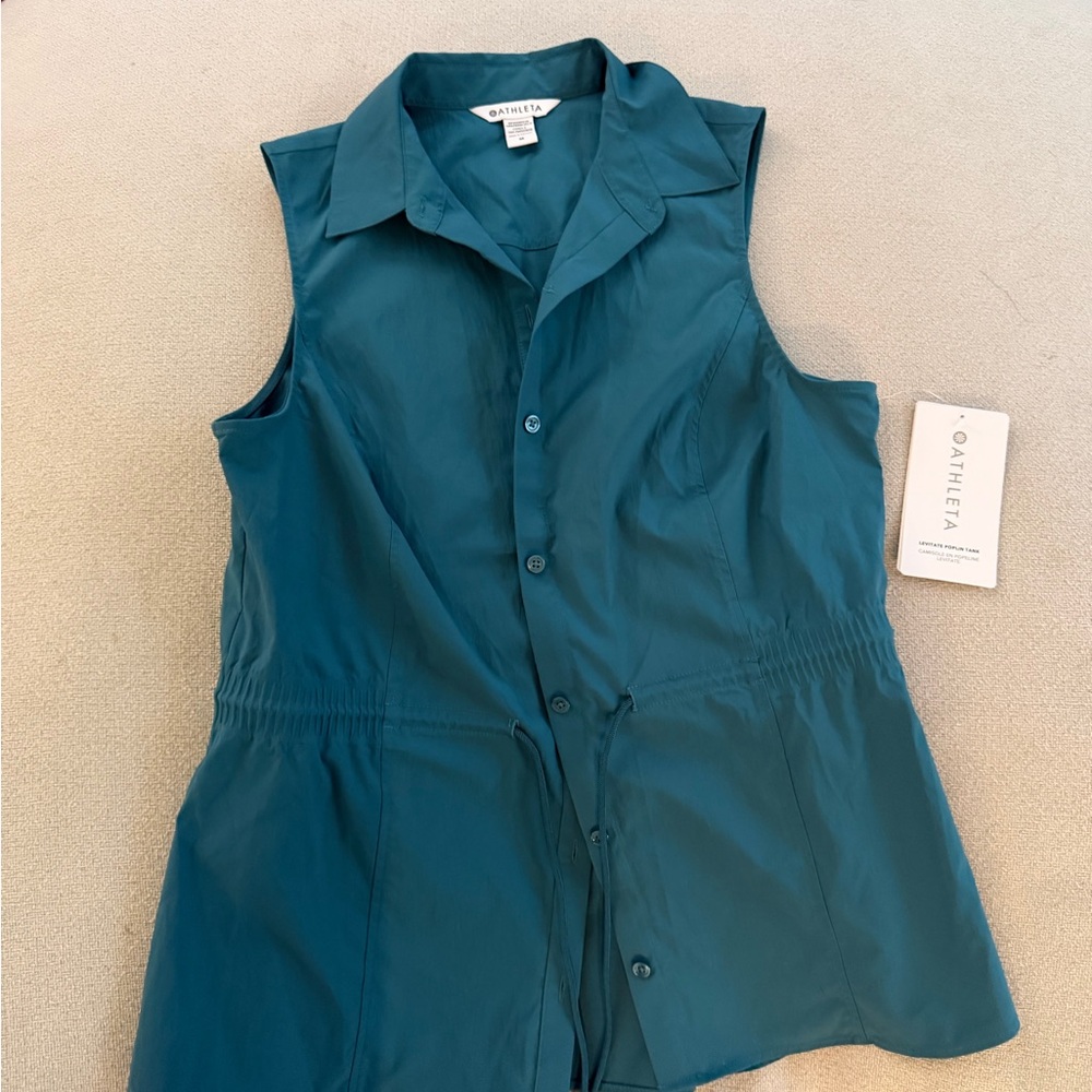 Athleta Women's Blue Button Down Sleeveless Shirt